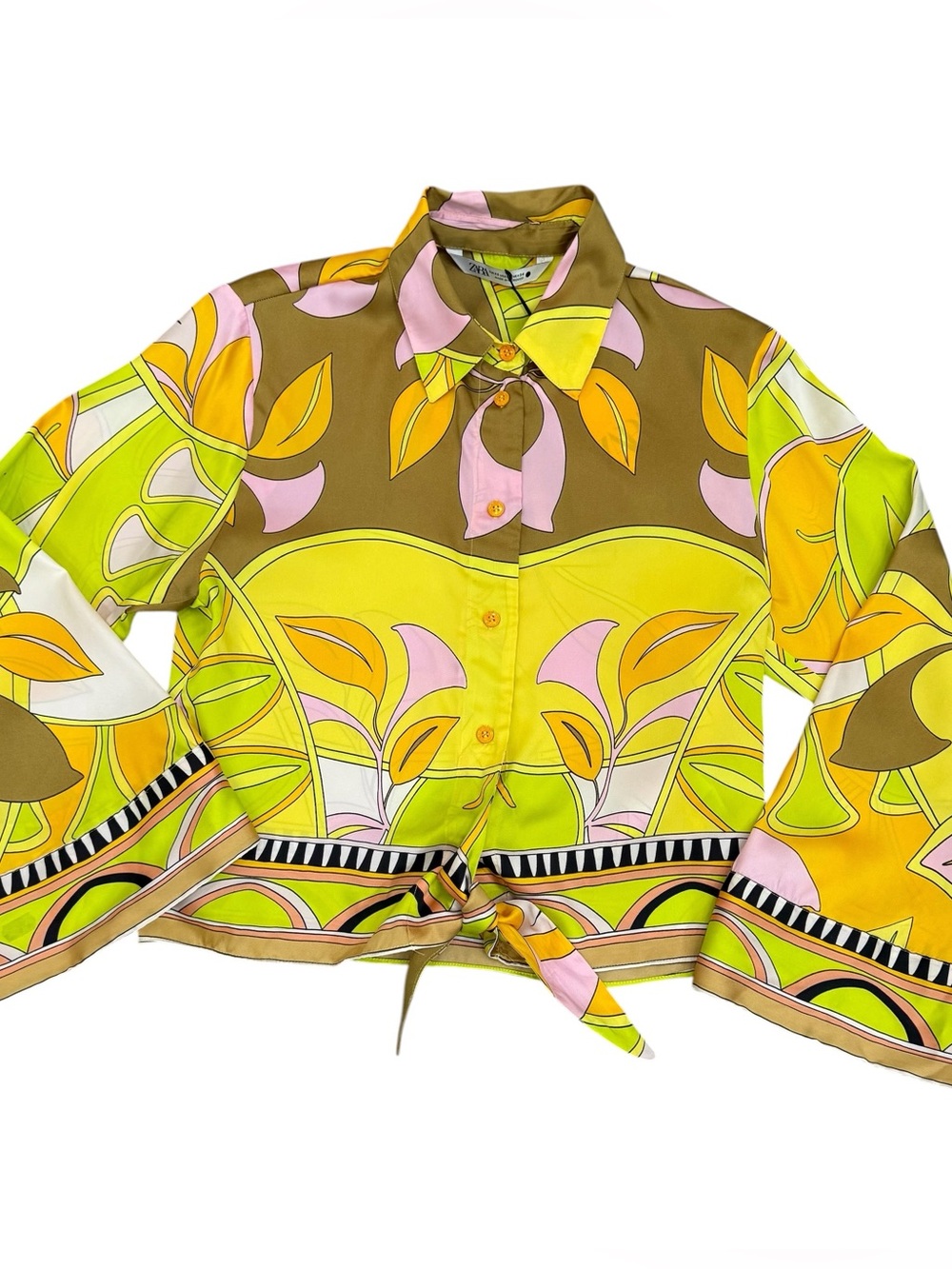 Zara Abstract Yellow and Green Crop Top